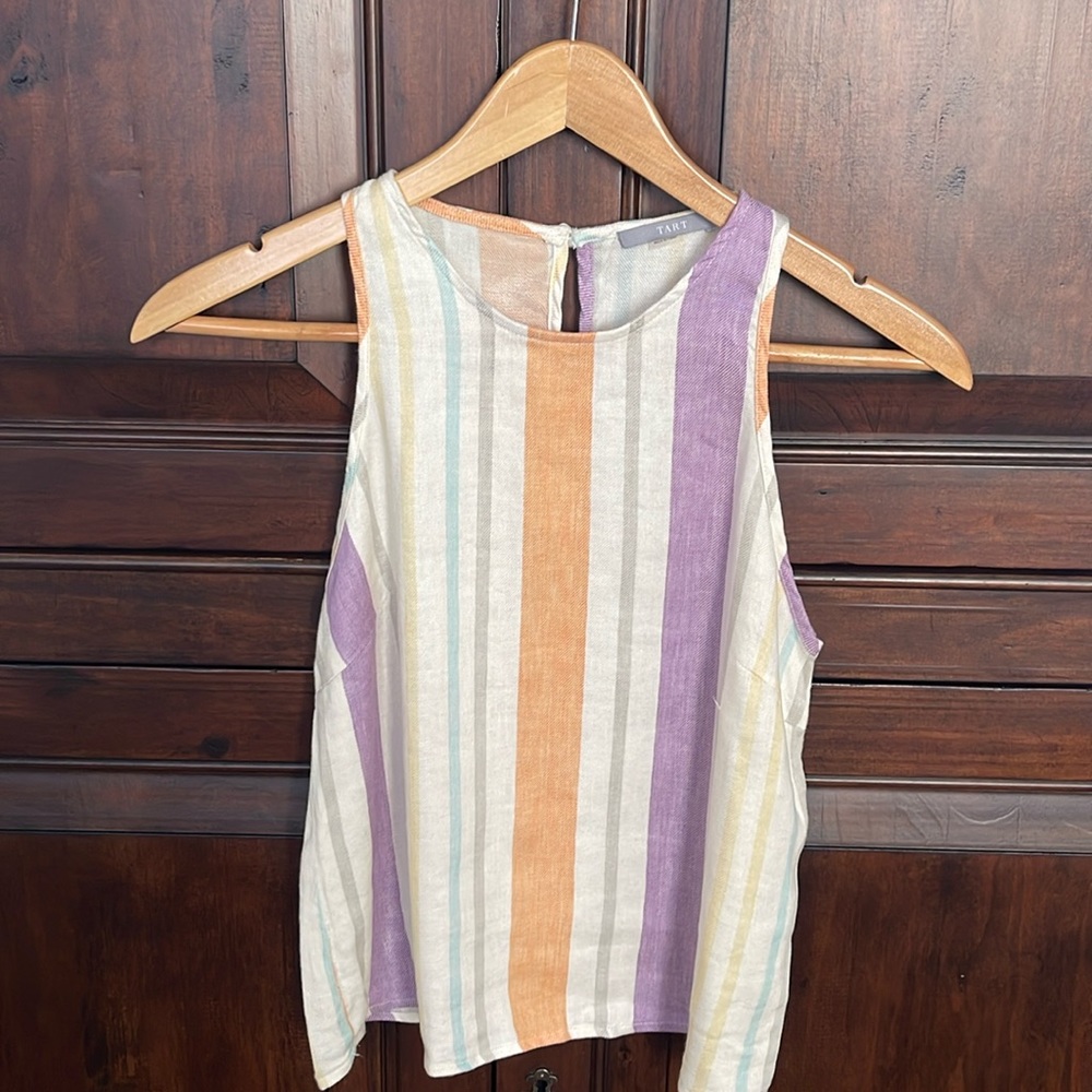 TART striped linen blend top. 💜💙💛